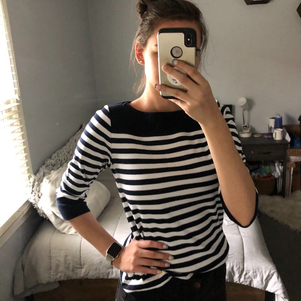Navy and White Striped Sweater